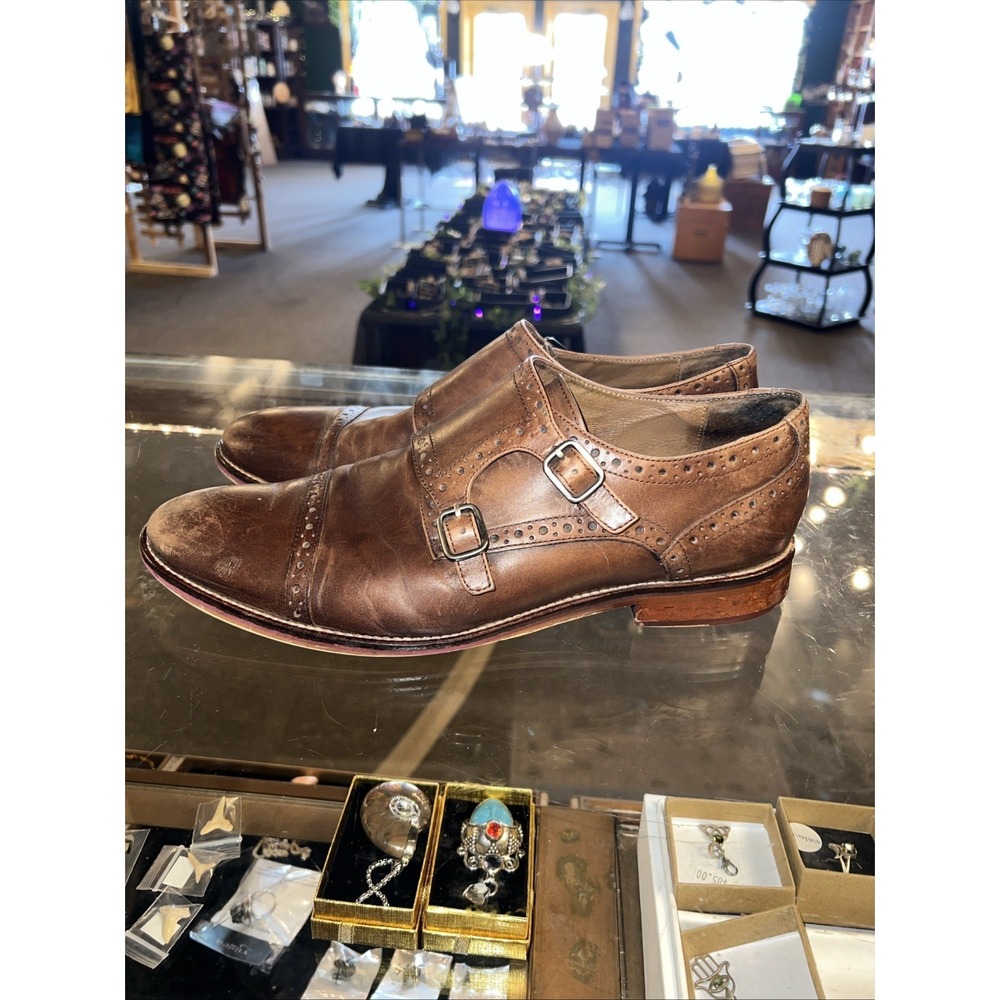 Johnston & Murphy Men's Double Monk Strap Wingtip Brown Leather Dress Shoes 11.5 - Picture 3 of 7